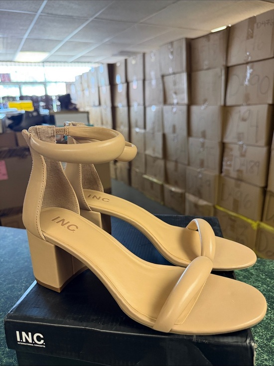INC International Concepts Shoes - INC International Concepts Nude/Tan Block Heel Sandals with Ankle Strap